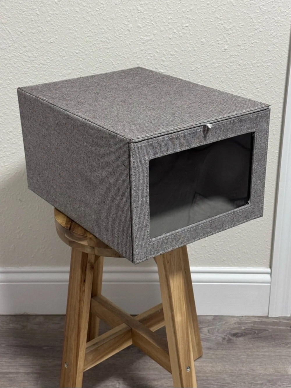 The Container Store Cambridge Drop-Front Shirt Box Grey Linen